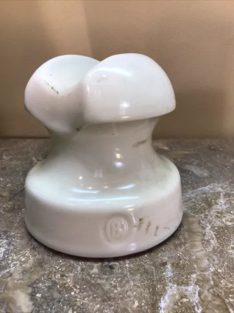 Vtg Power Line Electrical Porcelain Ceramic White Insulator circled B