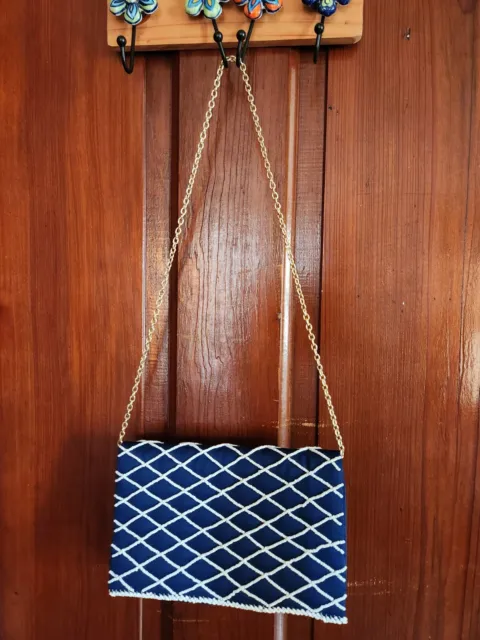 Vintage Walbaeg Beaded Blue Evening Bag Goldtone Chain Strap Purse