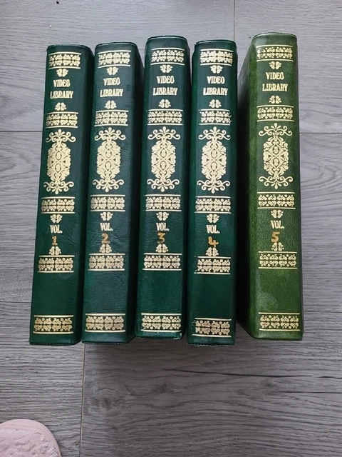 5x VHS VIDEO CASSETTE VIDEO LIBRARY  STORAGE CASES FAUX BOOK VINTAGE 1980s