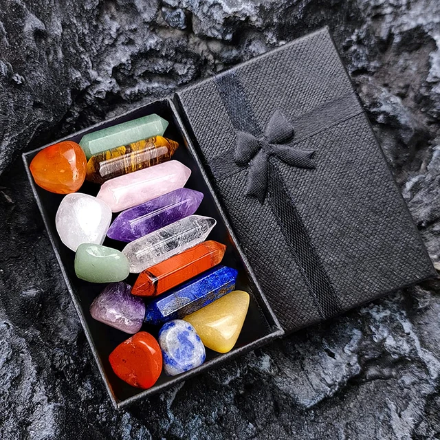 Premium Heilkristalle Kit in Geschenkbox 7 Chakra Set Trommelsteine 7 Chakra