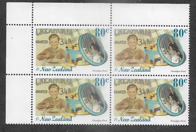 NEW ZEALAND 1999 BOY SCOUT Royal Family Cookie Tin Stamp CORNER BLOCK OF 4