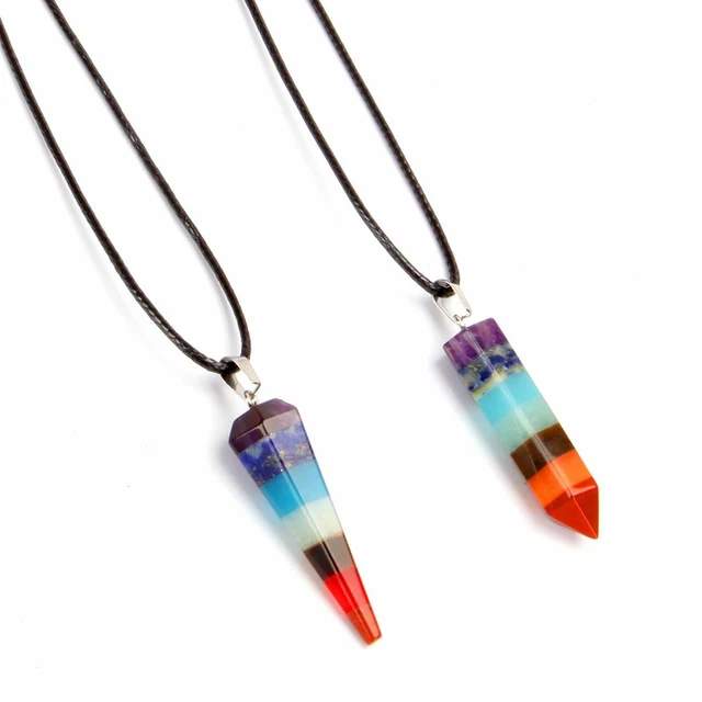 Natural Gemstone Necklace Chakra Stone Pendant Energy Healing Crystal with Chain 6