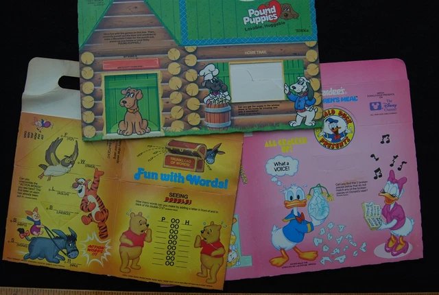 [ 1980s Hardee's Kids Meal Box Lot - Disney, Pound Puppies, Winnie The Pooh ]