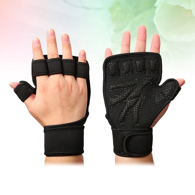 Fingerless Workout Gloves Weight Lifting Hand Grips Black Handles Sports 6