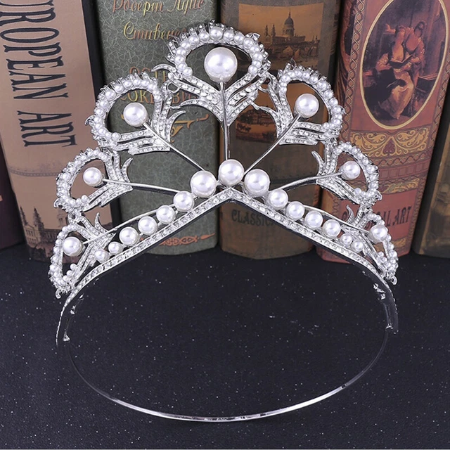 Fascia da sposa cristallo di perla tiara grande corona capelli grande fatta a mano festa~ F2