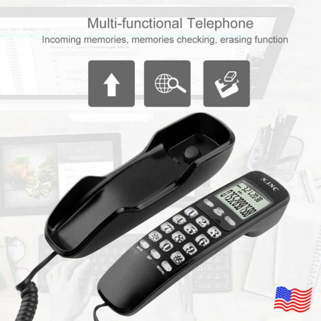 Home Office Corded Telephone Caller ID Wall Desktop Landline Handset Phone Black