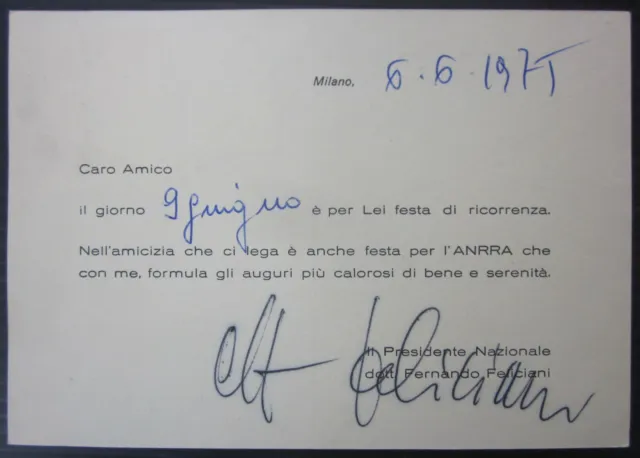 ANRRA Fernando Feliciani autografo cartolina fascismo RSI PNF Repubblica Sociale