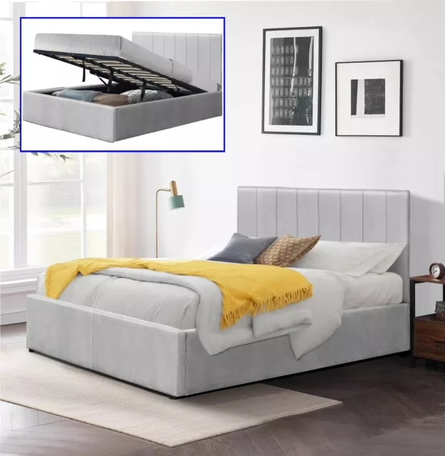 Ottoman Storage Gas Lift Panel Bed Frame Velvet Upholstered Double King Size