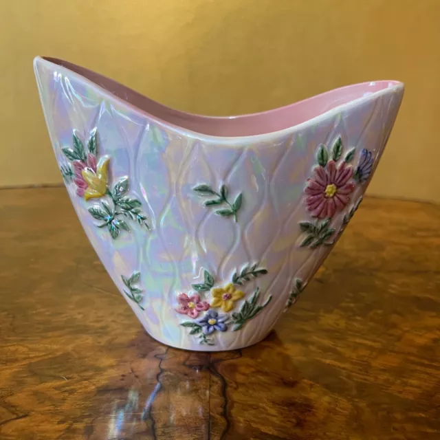 Vintage Maling Floral Pearl Like Vase
