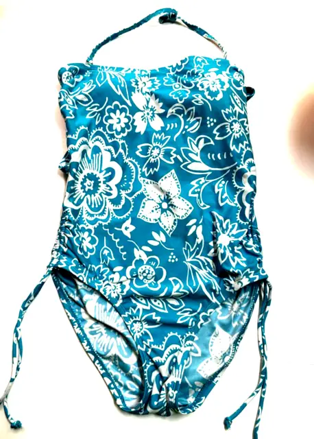 Beach House One Piece Swimsuit Womens size 8 Blue floral Halter Tie Back