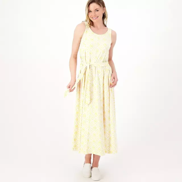 CUDDL DUDS FLEXWEAR Paneled Maxi Dress w/ Belt Yellow Eyelet Size Petite M  *NEW* £19.02 - PicClick UK