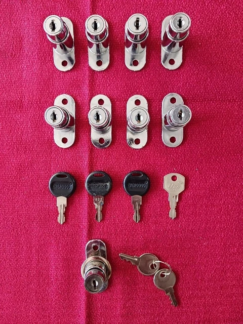 Nine (9) Used Push Plunger Locks With Keys - Drawer Desk Wardrobe Cabinet