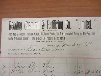 Vintage Letterhead Reading Chemical & Fertilizing Co. Reading PA March 29 1901