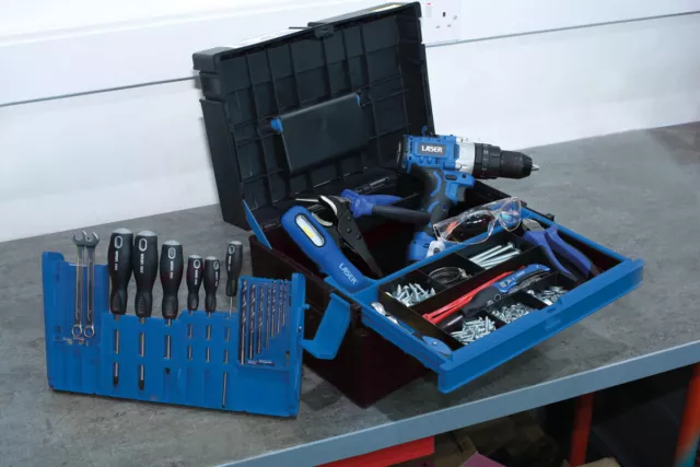 Toolbox Holder Organiser Tool Box Tote Tray 380mm (15") BLUE BLACK ABS Drill Bit
