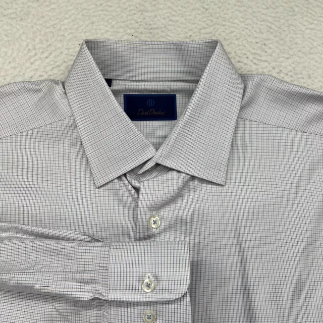 David Donahue Dress Shirt Men's 17 x 34/35 Blue Plaid Check Long Sleeve
