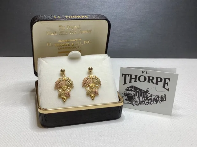 Black Hills Gold F.l. Thorpe 10K Tri Color Gold Ivy Leaf Dangle Pierced Earrings