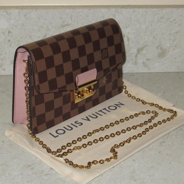 LOUIS VUITTON Damier Ebene Croisette Chain Wallet Rose Ballerine