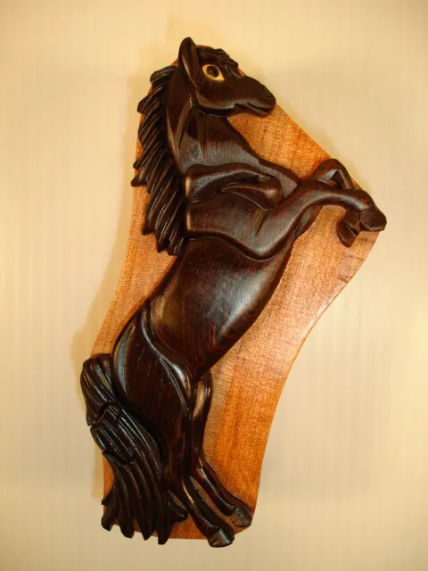 Hand crafted 3D Intarsia Wood Art HORSE Puzzle Wooden Box Wild Animal