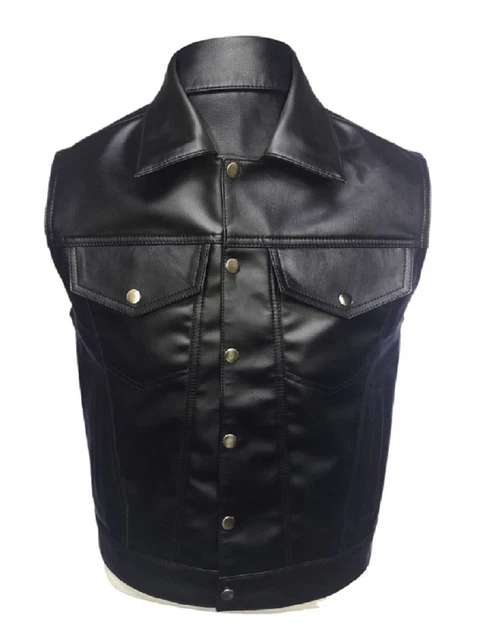 Uomo Biker Gilet Originale pelle di Mucca Nero Moto Gilet