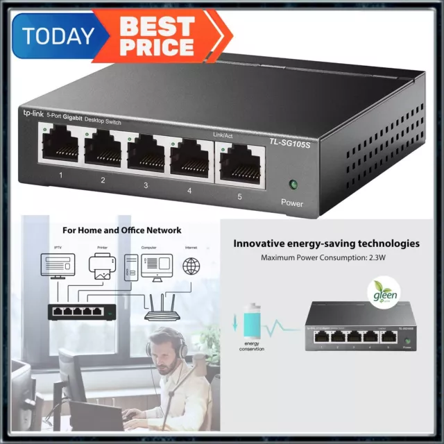 TP-Link TL-SG105S 5-Port Desktop Gigabit Ethernet Switch/Hub, Ethernet Splitter,