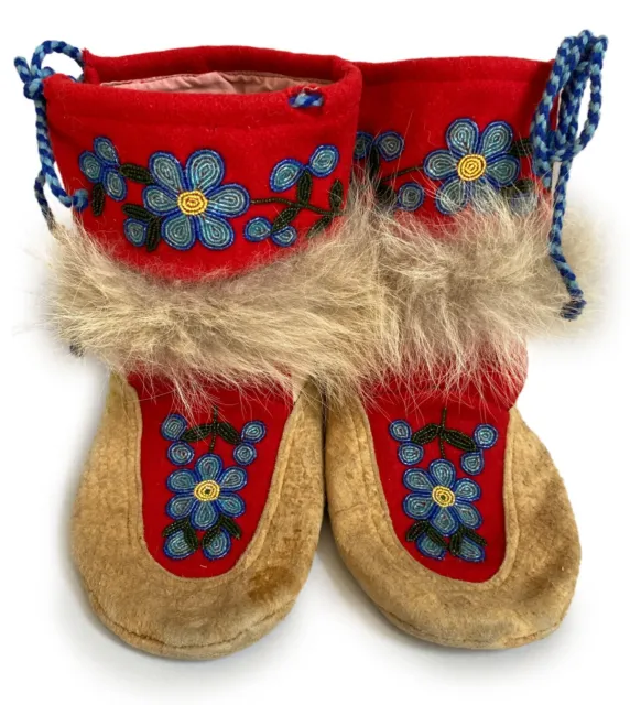 Vintage Native American Mukluks Moccasins Boots Beaded Floral Canada