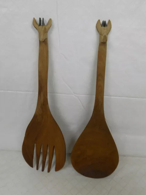Giraffe Salad Server Set Hand Carved Wooden Spoon and Fork - 12" - Africa