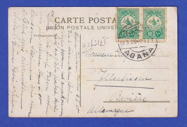 Türkei AK Konstantinopel 1910 gelaufen von ADANA nach Illertissen