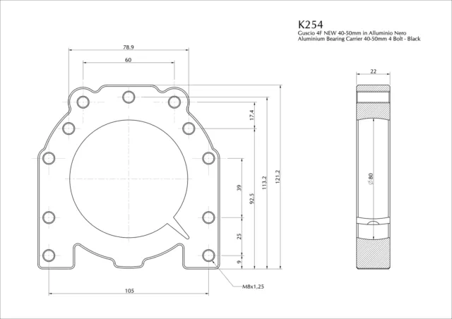 Go Kart Aluminium Roulement Support 40-50mm 4 Boulon Noir Course 2