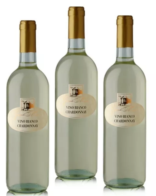 3 bottiglie di Vino Bianco Chardonnay varietale bottiglia 75 cl delicato vivace