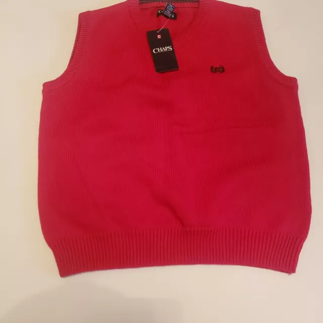 Chaps 100% Cotton youth boys V-neck sweater vest, Cable knit, Red, Size M(10-12)