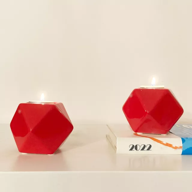 Teelichthalter aus Porzellan Teelicht Kerze Kerzenhalter Geometrisch rot