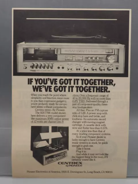 Vintage Magazine Ad Print Design Advertising Pioneer Centrex Stereo System