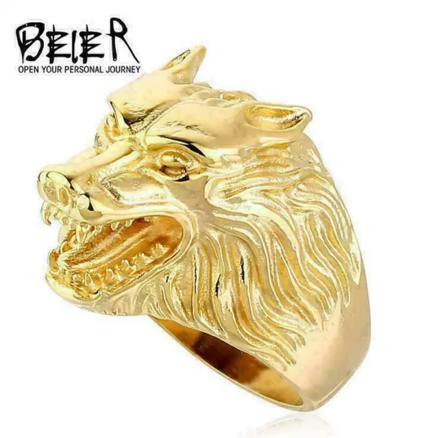 Cool Fashion Jewelry Retro Punk Style Stainless Steel Wolf Totem Head Rings