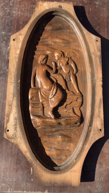 gothic Hand Carved wood art panel Atq french salvaged panel Ladies 19” Tall