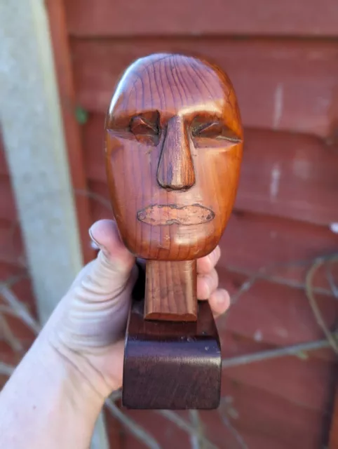 Mid Century Retro Vintage Carved Wooden Head/ Face Desk Statue Treen