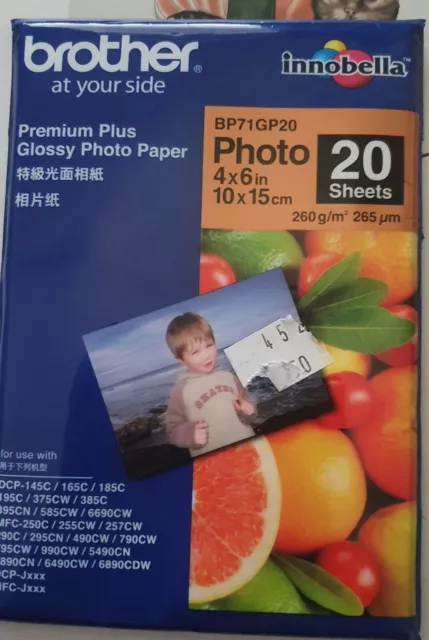 Brother GENUINE Premium Plus Glossy Photo Paper 10x15cm 260gsm Pk of 20 BP71GP20