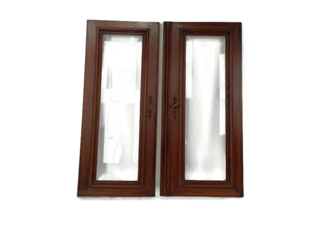pair Antique  Carved Wood Oak Door Panels Reclaimed Architectural Beveled glass