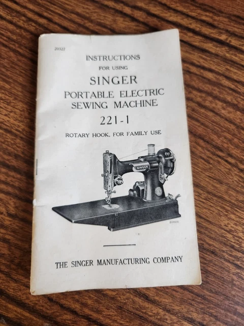Libro de instrucciones vintage para máquina de coser eléctrica portátil Singer 221-1