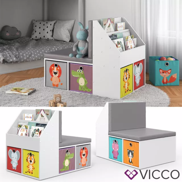 Étagère pour enfant VICCO ONIX avec banc, 6 boîtes pliables, banc pour enfant