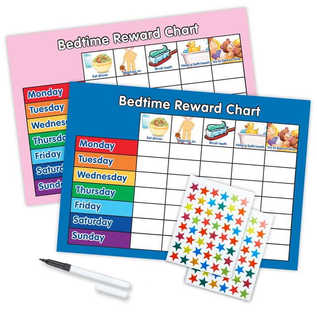 BEDTIME ROUTINE REWARD CHART -Pink/Blue MAGNETIC AVAILABLE FREE PEN ...