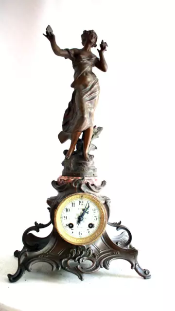 Art Nouveau French Clock statue Agust Moreau   message  1900