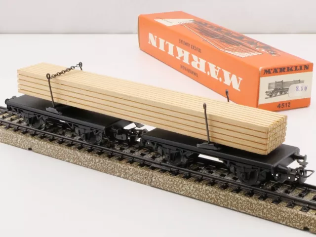 Märklin 4512 Langholzwagen mit Ladegut Drehschemel 1958 OVP 1703-01-68