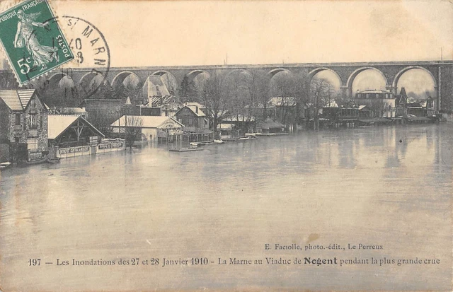 Cpa 94 La Marne Au Viaduc De Nogent Pendant La Plus Grande Crue