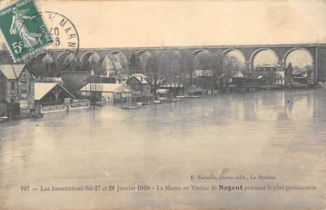 Cpa 94 La Marne Au Viaduct De Nogent During The Greatest Flood