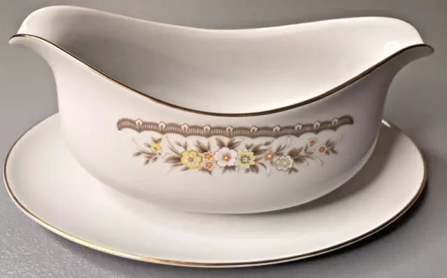 Ekco International Golden Autumn Gravy Boat with Attached Underplate Fine China