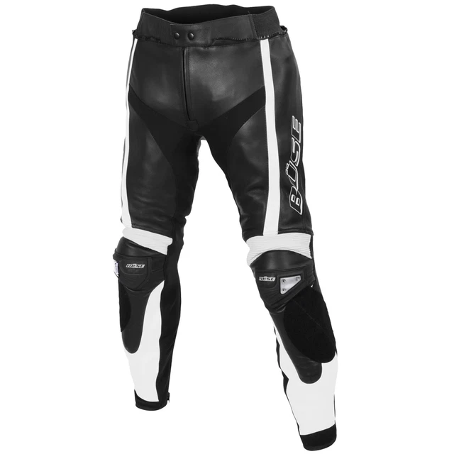 Büse Tracciare Pantaloni di Pelle Nero/Bianco Uomo Pantaloni Motociclista Pelle