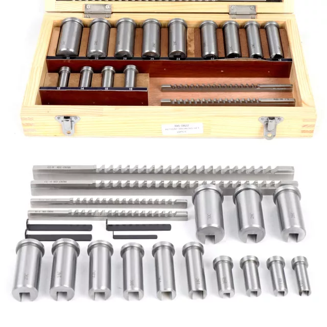22pcs Keyway Broach Kit Metric Size Broaching Cutter Bushing Shim Set with Box