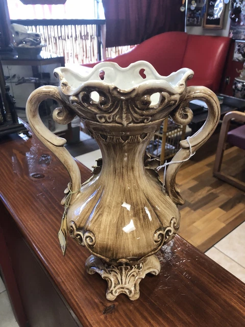 Schöne Vintage Capodimonte Porzellan 12,5"" Vase/Urne Italien Keramik Blumenmuster 3