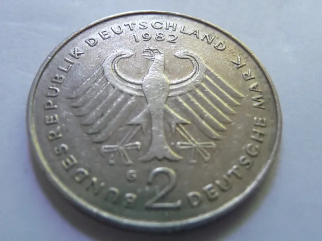 2 DM Deutsche Mark, Theodor Heuss 1982 G, BRD Umlaufmünze, Kursmünze