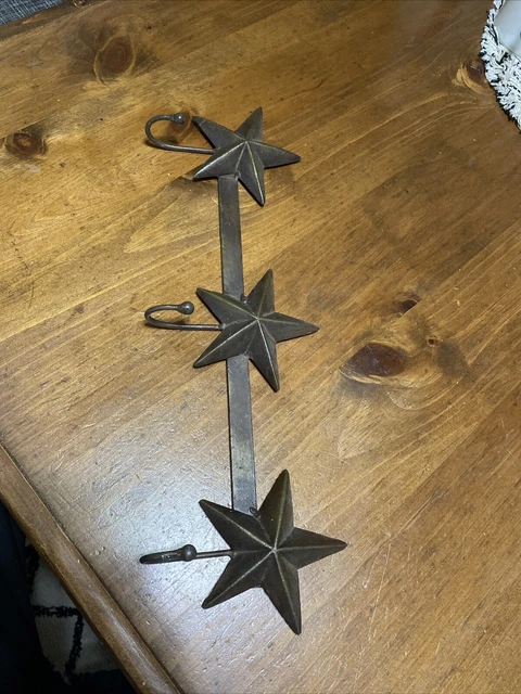 3 Star/Hook Rustic Cowboy Style Cast Iron Coat/Hat/Towel Rack Vintage